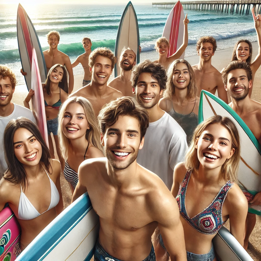 Happy Surf Camp Students on a Sunny Beach