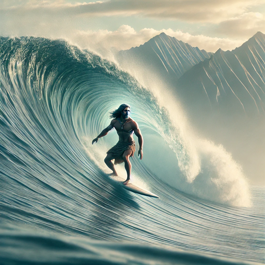 Ancient Polynesian surfer illustration